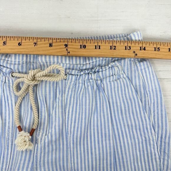 Anthropologie Seashore Linen Blend Pants Women XS Blue Striped Rope Belt Crop - Picture 12 of 16